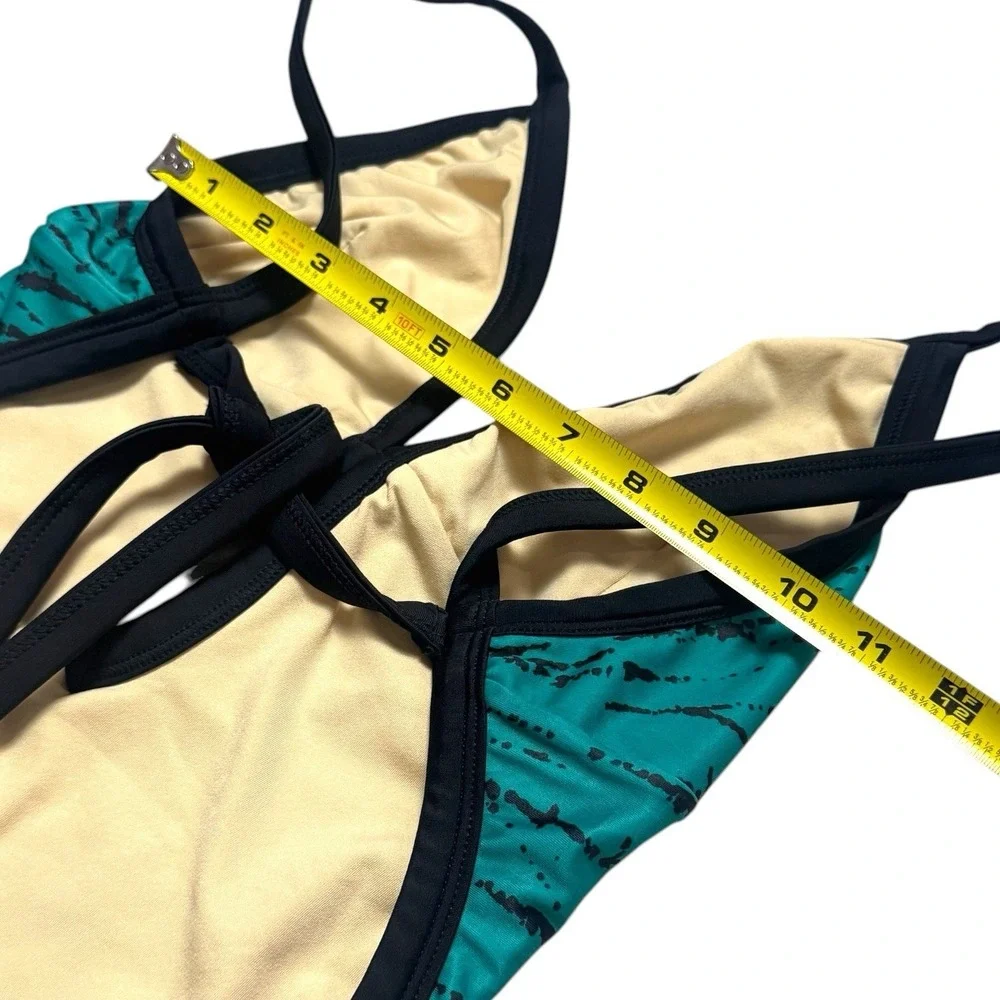 NEW Stussy RARE Green‎ Black Bow Open Back One Piece Swimsuit Vacation Beach S